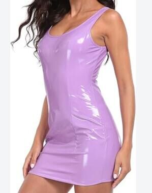 Lavender Latex Mini Dress Faux Leather Bodycon Size Small